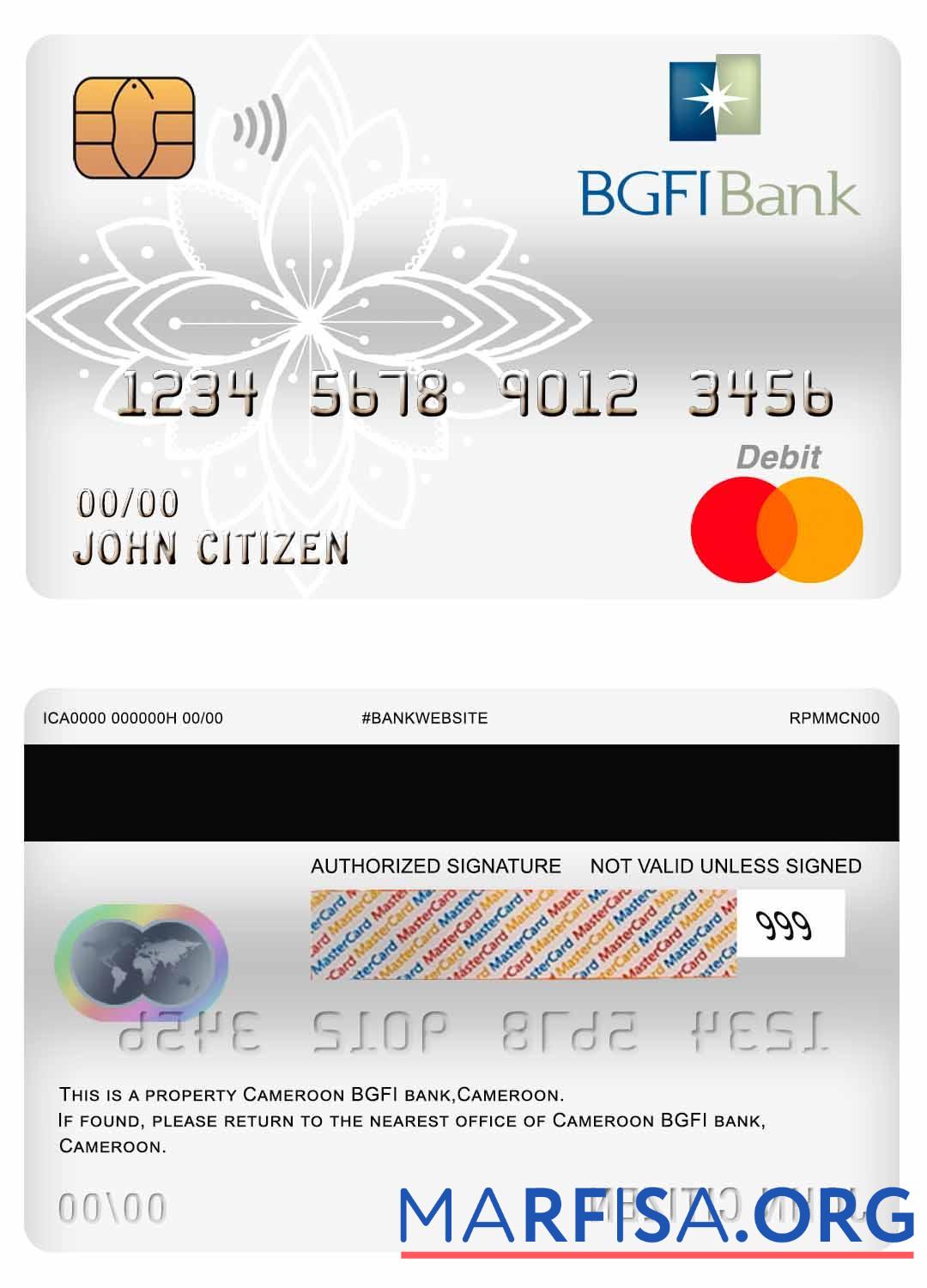 Blank Cameroon BGFI bank master debit card download for verification